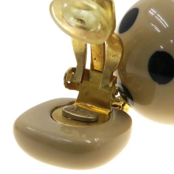 CHANEL CC Logos Black Dots Ball Cube Clip-On Earrings Gold Tone - Picture 7 of 9